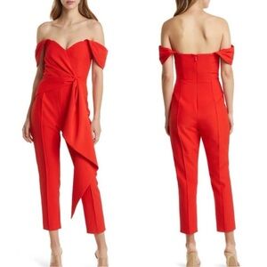Lavish Alice Red Off the Shoulder Tailored Jumpsuit Women Size 6